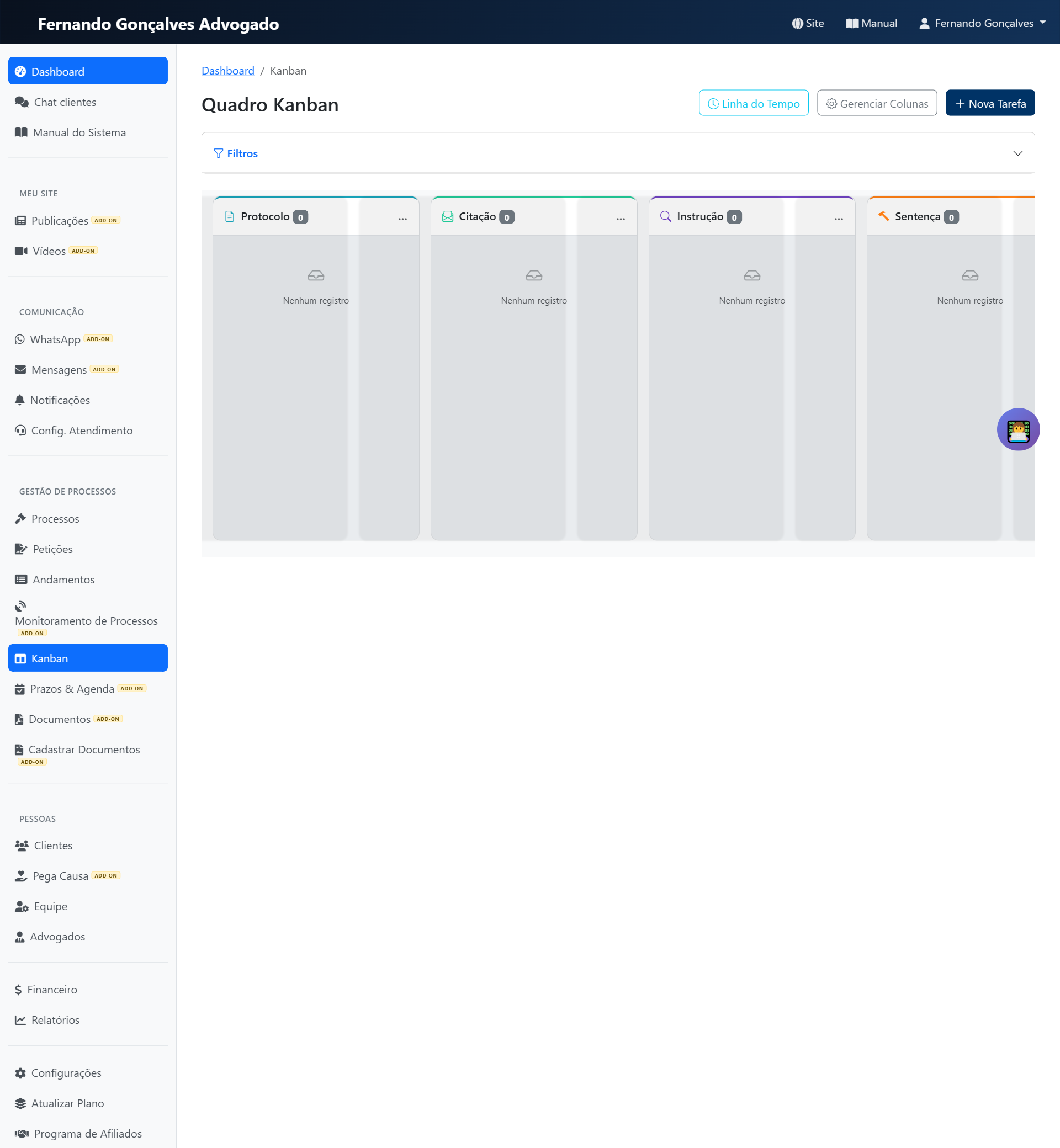 Prévia de Quadro Kanban, Gestão Visual de Tarefas e Linha do Tempo